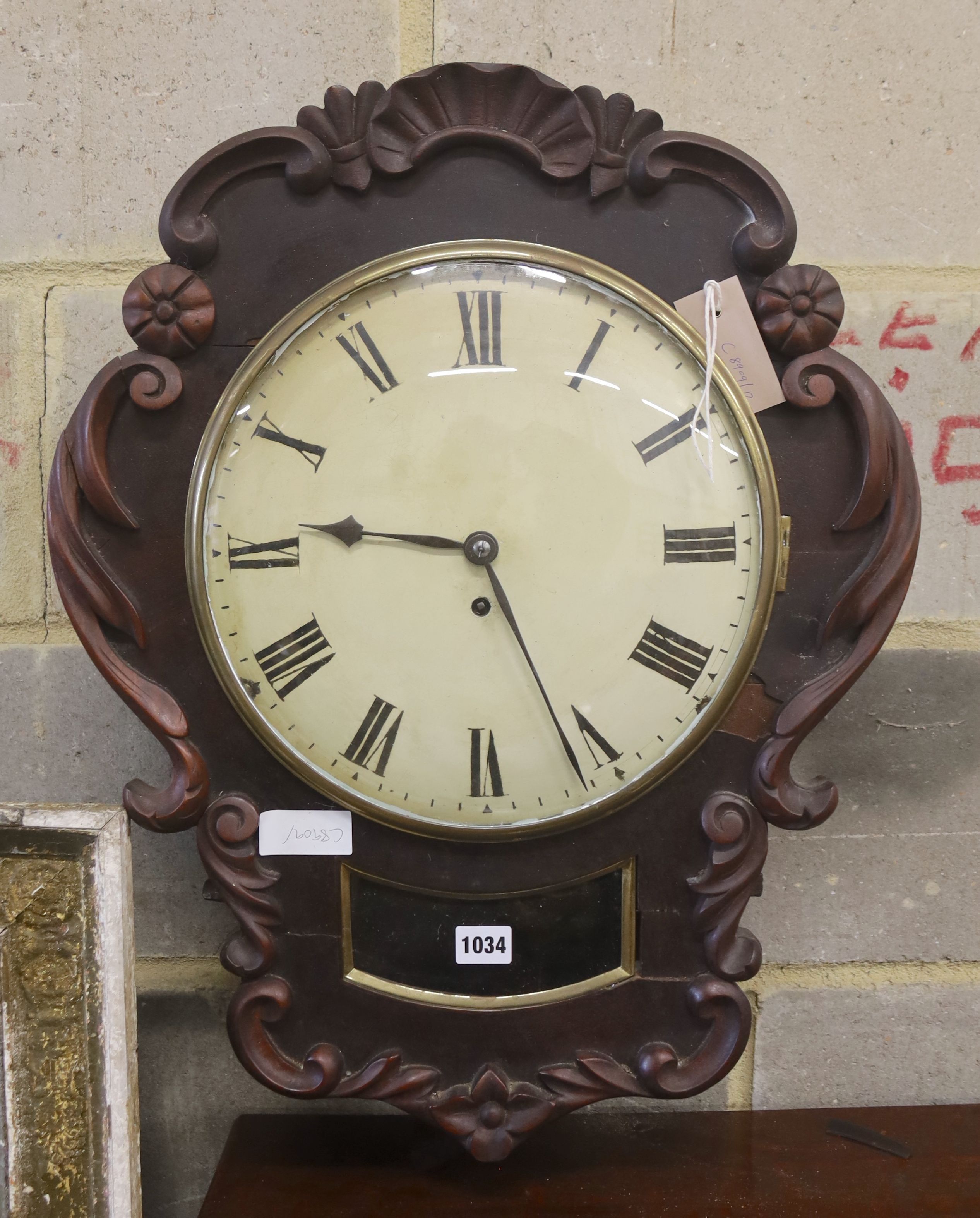 A William IV mahogany wall timepiece, width 46cm, height 59cm